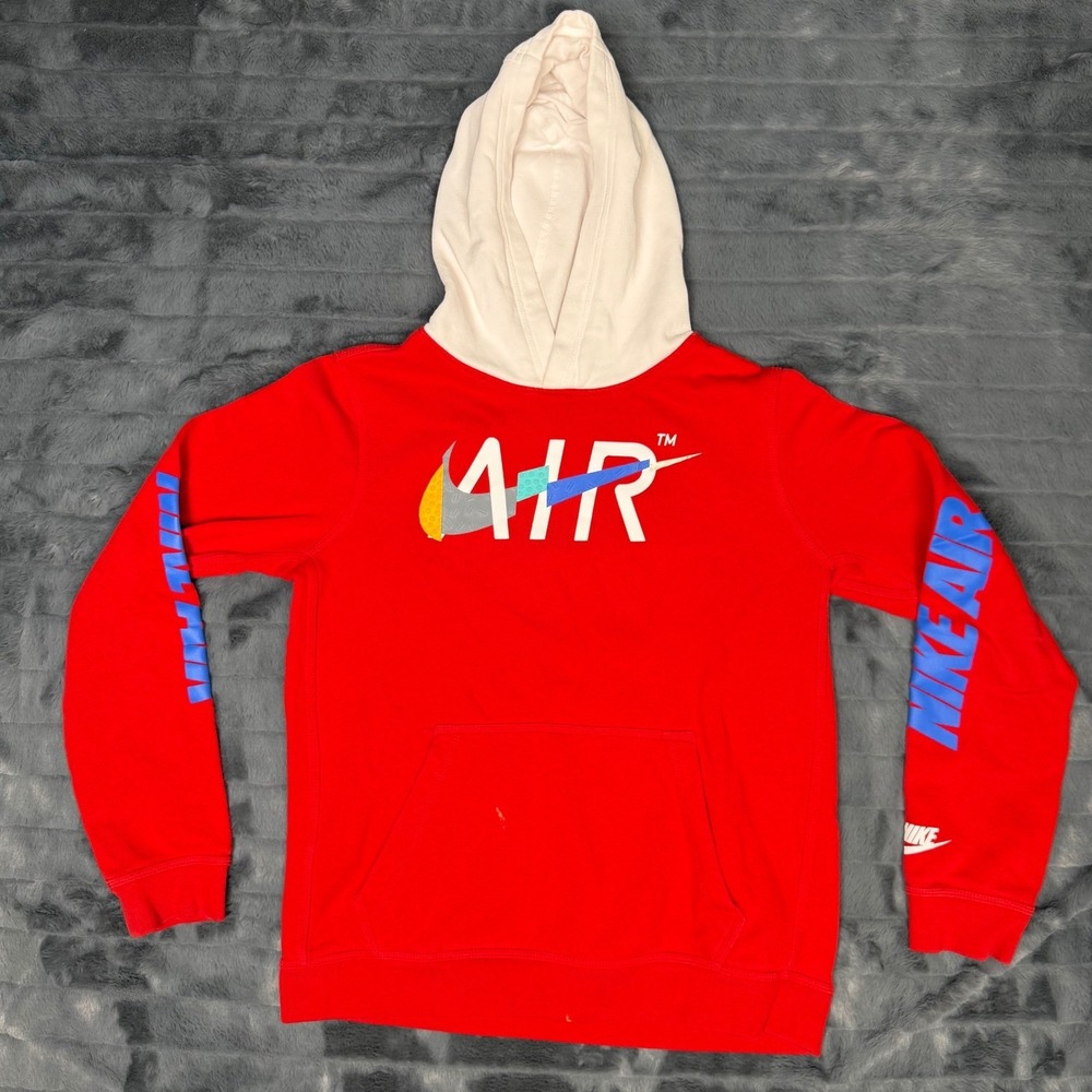 Nike Air Pullover Hoodie Red Cream Graphic Logo CU1481-657 Youth XL